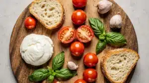 Burrata Bruschetta – Ultimate 5-Minute Recipe That Shines 13 Ingredients for burrata bruschetta including fresh burrata, tomatoes, basil, garlic, and rustic bread