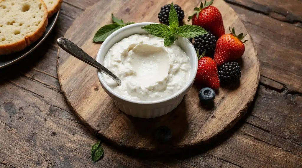 Good Culture Cottage Cheese: The Clean, High-Protein Upgrade Your Fridge Needs 6 Spoon dipped in Good Culture cottage cheese tub on rustic table