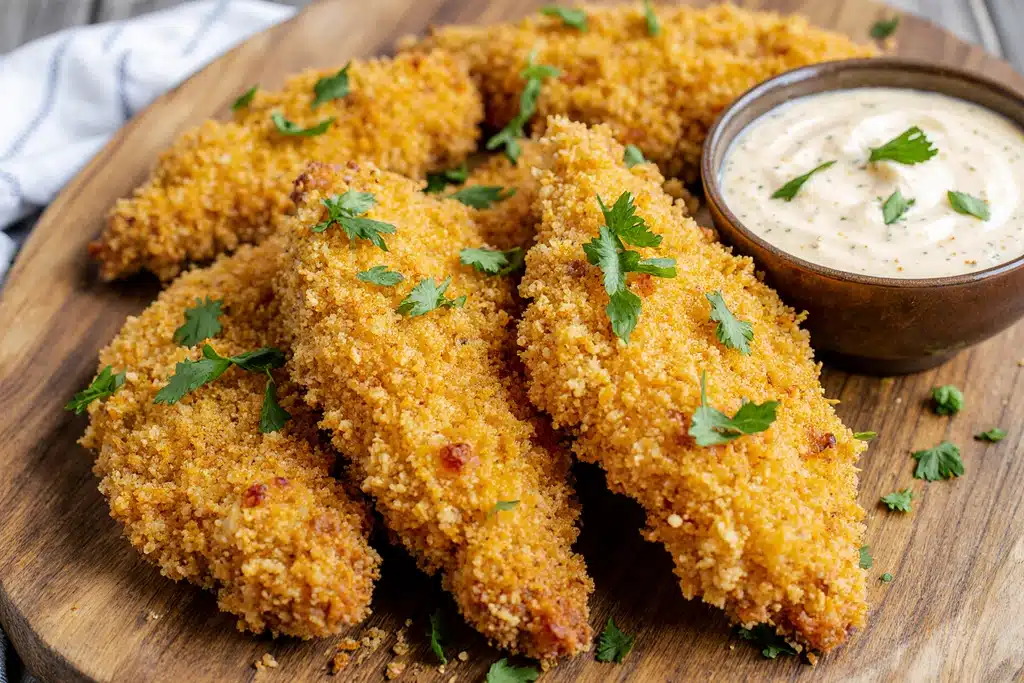 The Ultimate Crispy Cornflake Chicken Tenders (Baked or Air Fryer!) 11 Cornflake chicken tenders crispy golden baked plated