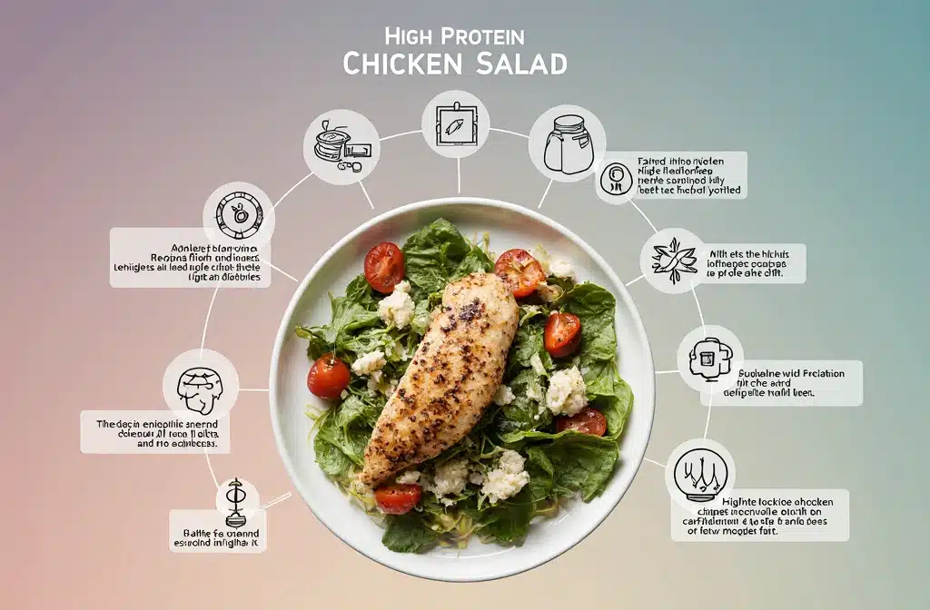 The Ultimate High Protein Chicken Salad Recipe: Healthy, Creamy & Delicious 5 Clear and informative infographic displaying nutritional info for the high protein chicken salad recipe.