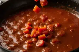 Make Arby's Bronco Berry Sauce Recipe at Home 12 Adding jalapeños and red bell peppers into Bronco Berry Sauce