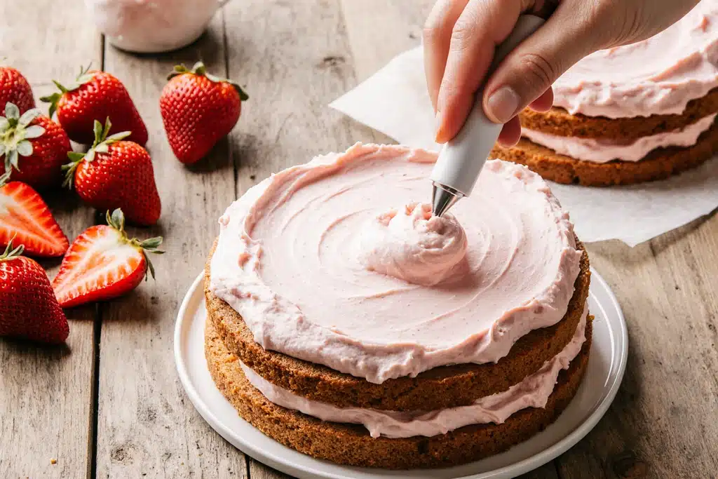 Easy Paula Deen Strawberry Cake Recipe with Creamy Strawberry Frosting 16 Frosting layered strawberry cake with creamy strawberry frosting for Paula Deen strawberry cake