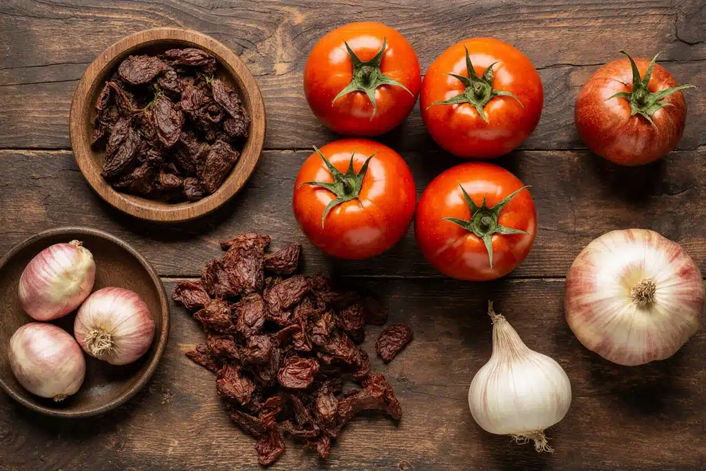 Chicken Birria Tacos Recipe: Authentic Mexican Flavor (Oven, Instant Pot & Slow Cooker) 2 Chicken birria ingredients including dried chiles and fresh veggie