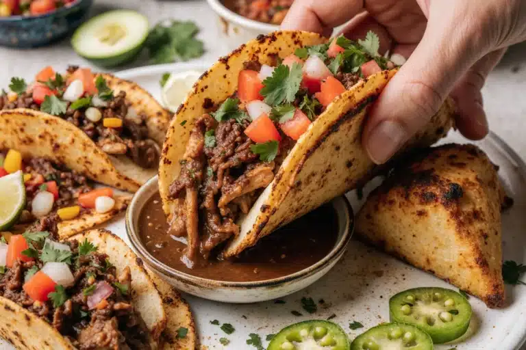 asy and Delicious Recipes for Every Day – Yumm Yum Recipes 3 “Chicken birria tacos served with consomme dip, garnished authentically