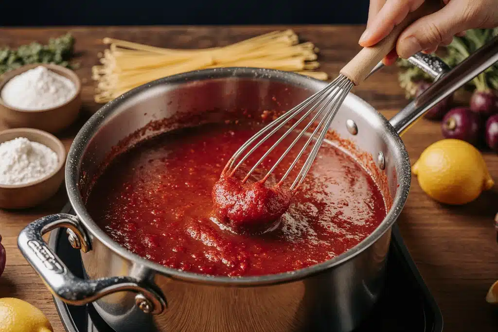 Make Arby's Bronco Berry Sauce Recipe at Home 6 Adding red food coloring to Bronco Berry Sauce