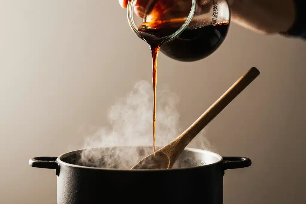 Authentic Omakase Sauce Recipe | Easy Japanese Sushi Sauce 13 Small saucepan with omakase sauce being prepared