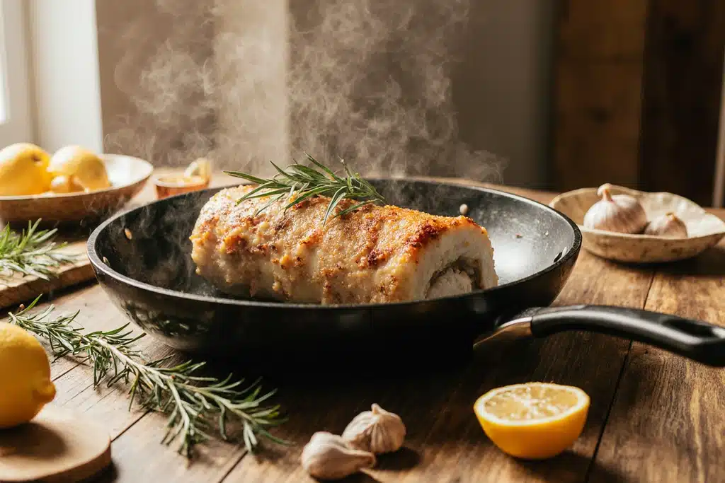 Chicken Roulade Recipe (Step-by-Step Guide with 3 Fillings + Pro Tips) 5 Chicken Roulade cooking in skillet