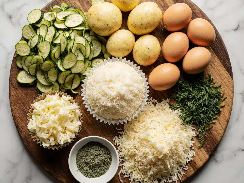 How to Make Crispy Parmesan Zucchini Potato Muffins (That Are Never Soggy) 2 Crispy Parmesan Zucchini Potato Muffins Ingredients