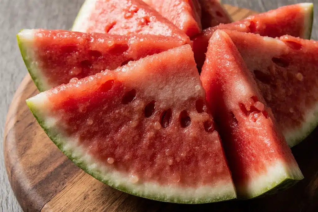 Watermelon cut into diamond-shaped pieces for fried watermelon recipe