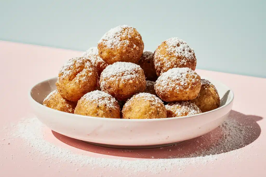 Plate of crispy fried watermelon with powdered sugar