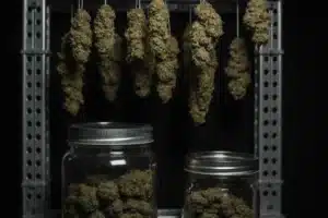 Ice Cream Cake Strain: Complete Guide & Grow Tips for 2025 8 Ice Cream Cake strain buds hanging to dry and curing in jars with humidity control