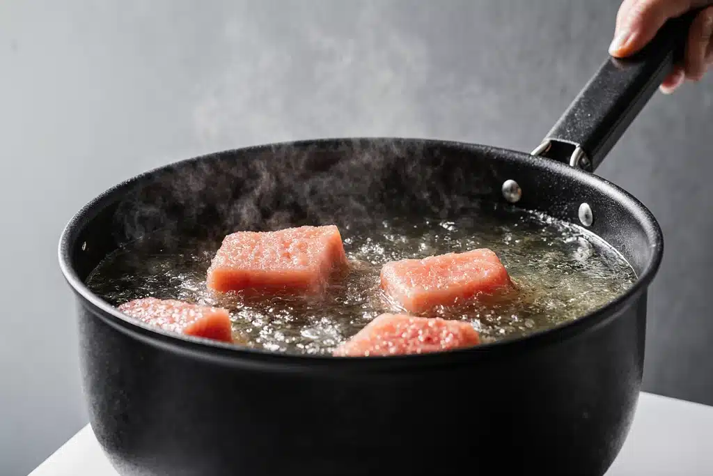 Hot vegetable oil for frying fried watermelon