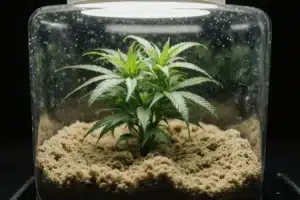 Ice Cream Cake Strain: Complete Guide & Grow Tips for 2025 5 Young Ice Cream Cake strain seedling growing under LED lights in soil