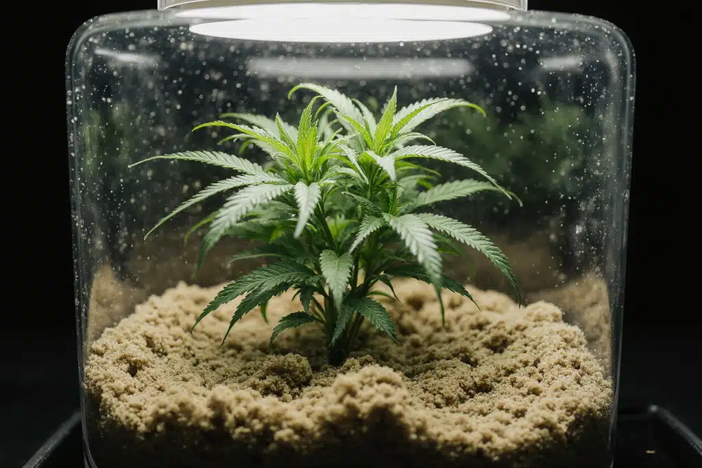 Ice Cream Cake Strain: Complete Guide & Grow Tips for 2025 10 Young Ice Cream Cake strain seedling growing under LED lights in soil