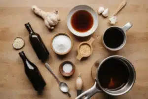 Authentic Omakase Sauce Recipe | Easy Japanese Sushi Sauce 4 Key ingredients of omakase sauce on kitchen counter