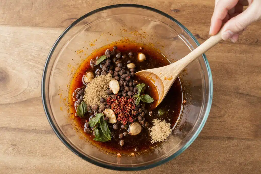 How to Make moe's adobo chicken: The Perfect Copycat Recipe for Authentic Flavor 3 Mixing marinade ingredients for moe's adobo chicken in a glass bowl