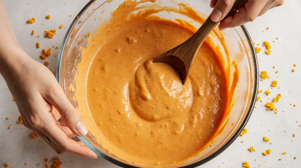 Mixing batter for Orange Dreamsicle Cake with orange zest