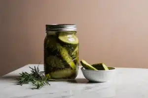 Quick Pickle Recipe: Ready in 30 Minutes with Crunchy Flavor 9 Jar of quick pickles ready in refrigerator for serving