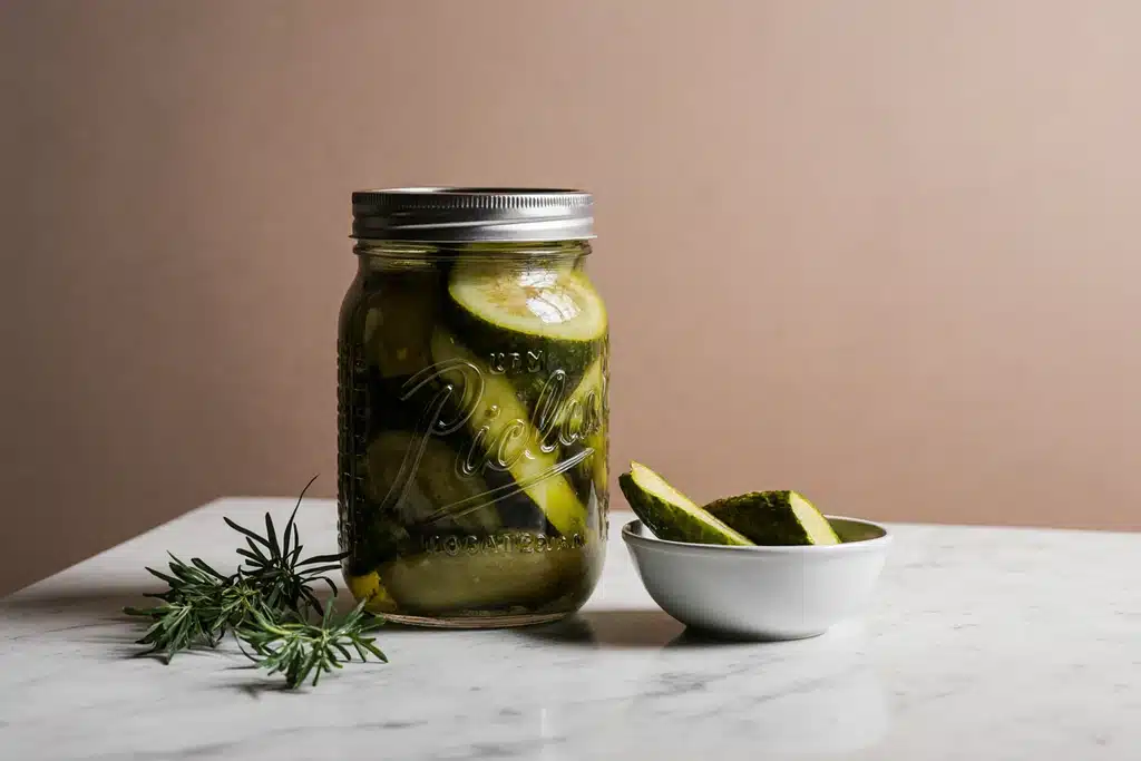Quick Pickle Recipe: Ready in 30 Minutes with Crunchy Flavor 16 Jar of quick pickles ready in refrigerator for serving