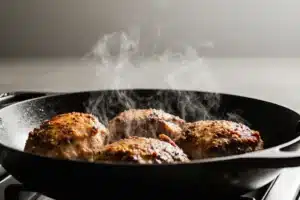 Adobo Chicken Moes - Copycat Moe's Southwest Grill Recipe 9 Searing chicken thighs for Adobo Chicken Moes in a skillet