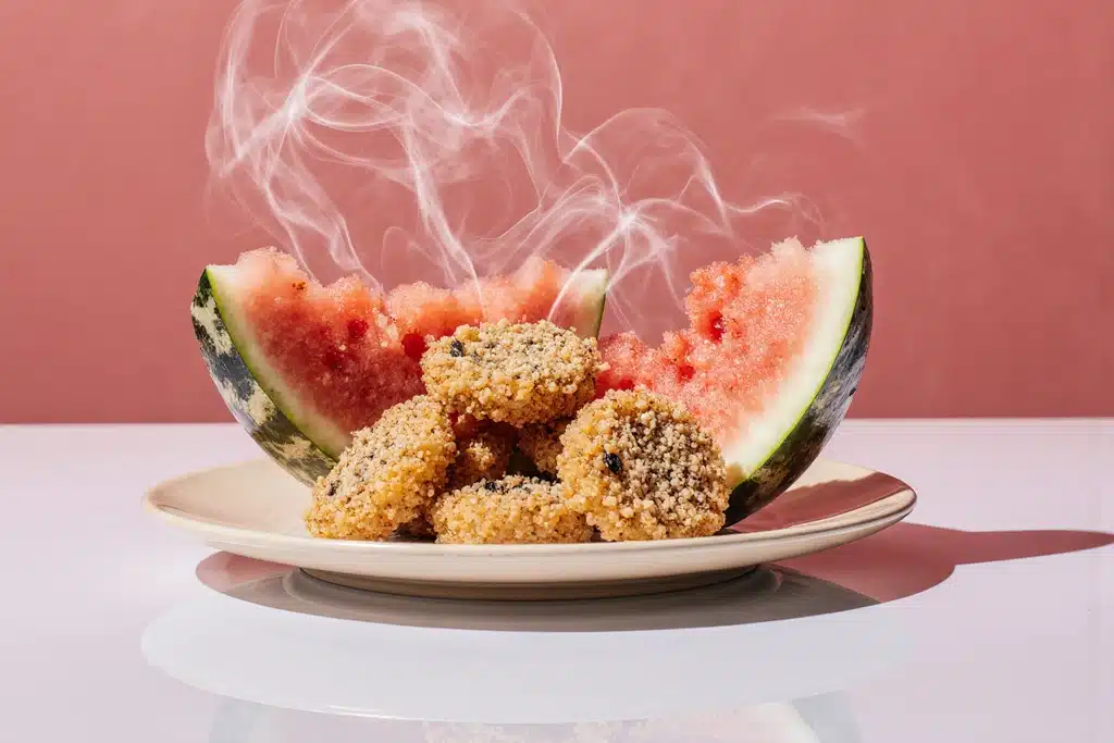 Freshly served crispy fried watermelon recipe