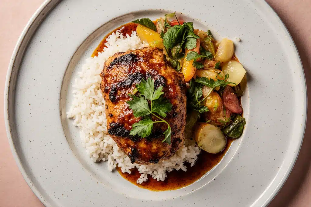 How to Make moe's adobo chicken: The Perfect Copycat Recipe for Authentic Flavor 6 Plated moe's adobo chicken with garnishes