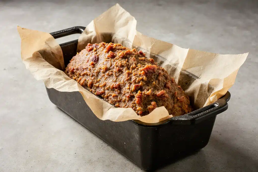 Melt in Your Mouth Garlic Parmesan Chicken Meatloaf: Easy, Healthy, and Family-Approved 13 Raw garlic parmesan chicken meatloaf shaped in loaf pan