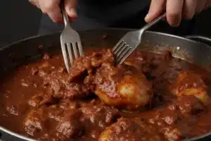 Chicken Birria Tacos Recipe: Authentic Mexican Flavor (Oven, Instant Pot & Slow Cooker) 19 Shredding chicken meat for birria tacos