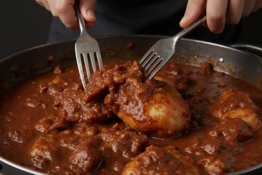 Chicken Birria Tacos Recipe: Authentic Mexican Flavor (Oven, Instant Pot & Slow Cooker) 8 Shredding chicken meat for birria tacos