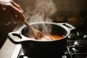 Authentic Omakase Sauce Recipe | Easy Japanese Sushi Sauce 7 Close-up simmering of omakase sauce in saucepan