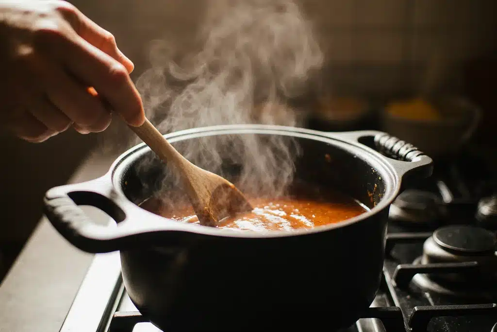 Authentic Omakase Sauce Recipe | Easy Japanese Sushi Sauce 15 Close-up simmering of omakase sauce in saucepan