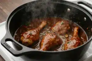 Chicken Birria Tacos: The Ultimate Recipe for Crispy, Juicy Flavor 12 Chicken braising in adobo sauce for birria tacos