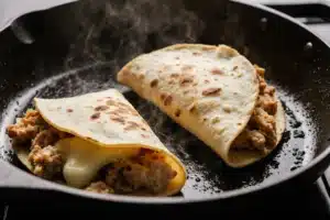 Chicken Birria Tacos: The Ultimate Recipe for Crispy, Juicy Flavor 15 Assembling and frying chicken birria tacos in skillet