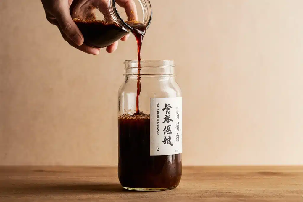 Authentic Omakase Sauce Recipe | Easy Japanese Sushi Sauce 18 Glass bottle of omakase sauce stored in refrigerator