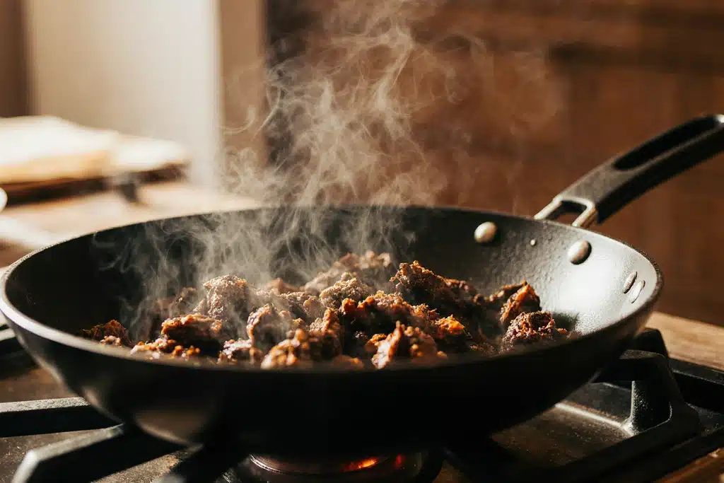 Chicken Birria Tacos Recipe: Authentic Mexican Flavor (Oven, Instant Pot & Slow Cooker) 3 Toasting chiles for chicken birria tacos in skillet