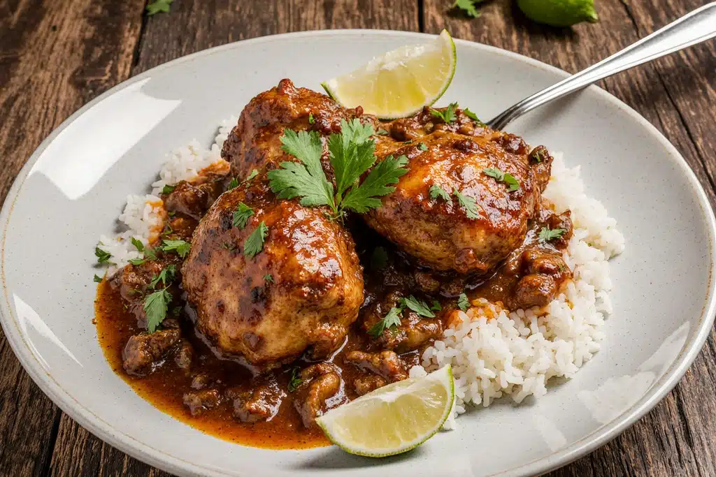 Adobo Chicken Moes - Copycat Moe's Southwest Grill Recipe 5 Plated Adobo Chicken Moes garnished with lime and cilantro