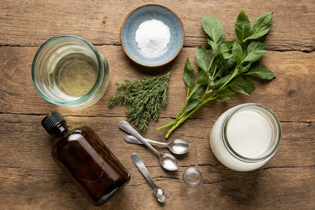 How to Make Effective Homemade Mouthwash Recipe 10 Essential ingredients and tools gathered for homemade mouthwash recipe preparation