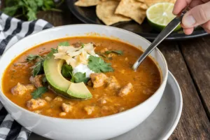 Serving Creamy Chicken Enchilada Soup