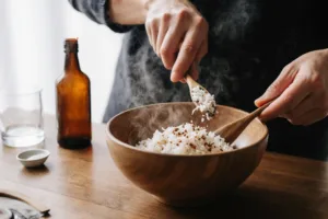 Step 3 Season Rice for Spicy Salmon Sushi Bake