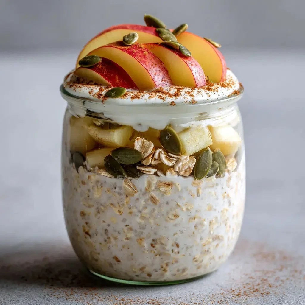 Apple Cinnamon Overnight Oats Recipe 1 Bowl of Apple Cinnamon Overnight Oats topped with fresh apples and cinnamon