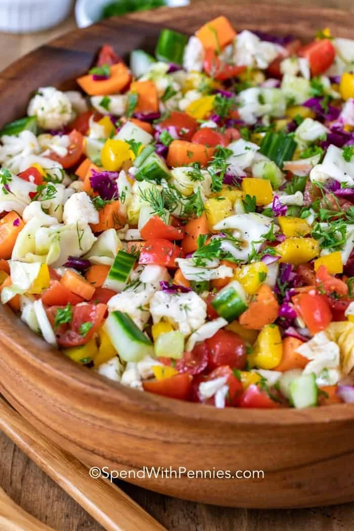 Chopped Salad with Marinade 1 Chopped salad with marinade featuring fresh vegetables in a serving bowl