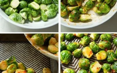Easy Roasted Brussels Sprouts with Sweet Chili 1 Easy roasted Brussels sprouts with sweet chili sauce served in a bowl