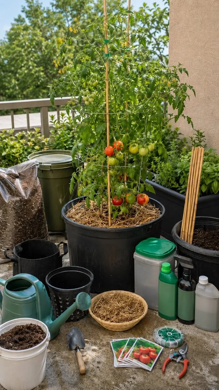 Growing Tall Tomato Plants in Small Pots 1 Tall tomato plants growing in small pots for a compact garden solution.