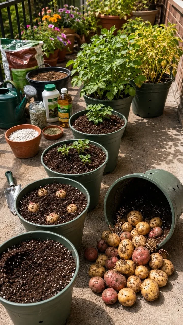 Harvest Big Potato Yields in Small Pots 1 Container garden with small pots producing big potato yields