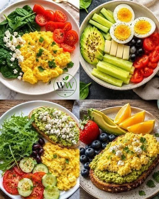 Ideas for a Healthy Breakfast 1 A variety of healthy breakfast options including fruits, oats, and smoothies.