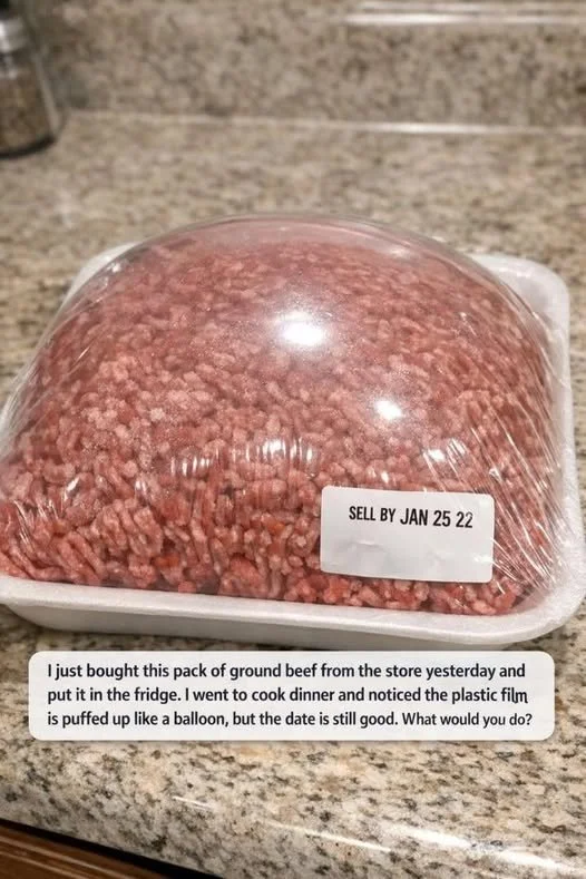 Is Ground Beef Packaging Puffed Up in the Fridge Safe? 1 Puffed up ground beef packaging in the fridge - is it safe?