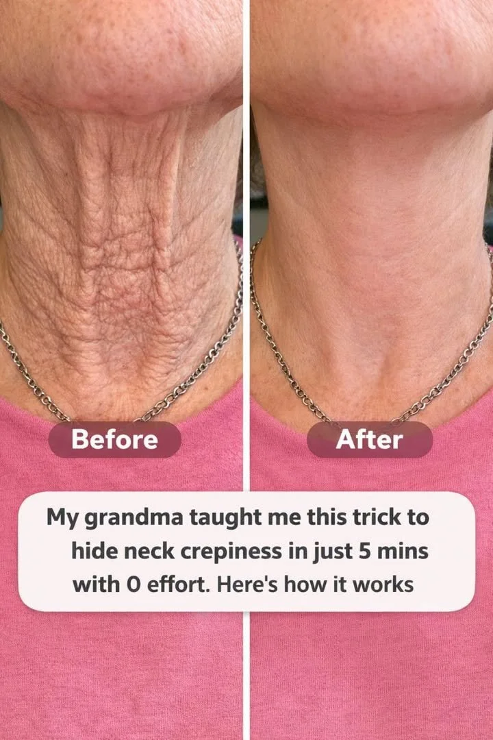 Minute Fix to Hide Neck Crepiness 1 Before and after results of using a minute fix to hide neck crepiness.