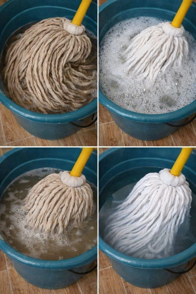 Revive a Very Dirty Mop with One Drop 1 A dirty mop being cleaned with a single drop of cleaning solution.