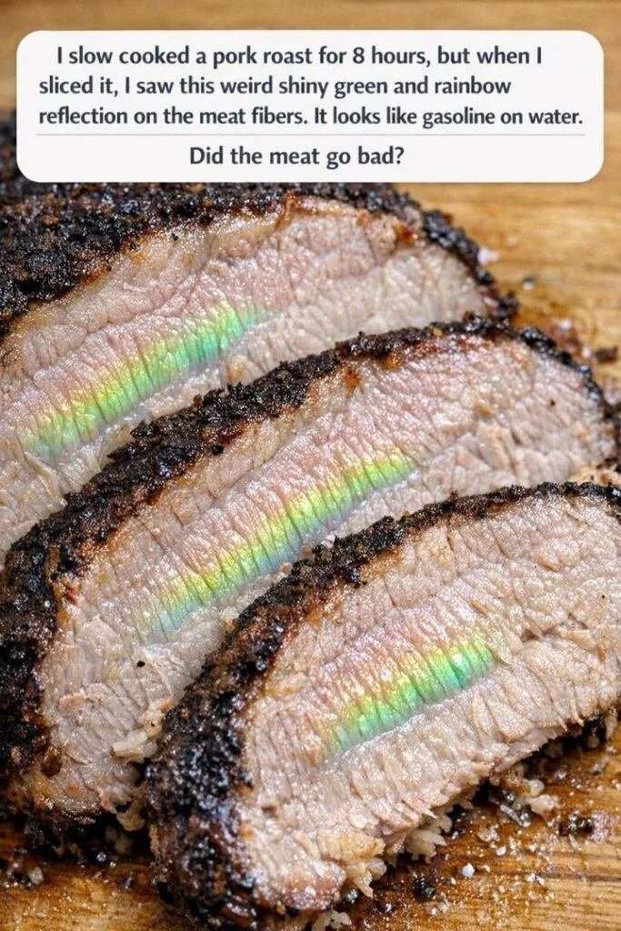 Discolored slow-cooked pork roast on a plate