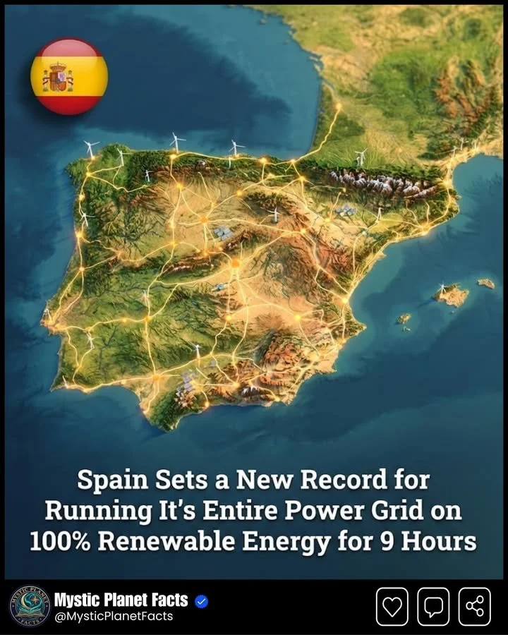 Spain's renewable energy success: 9 hours powered by 100% clean energy.